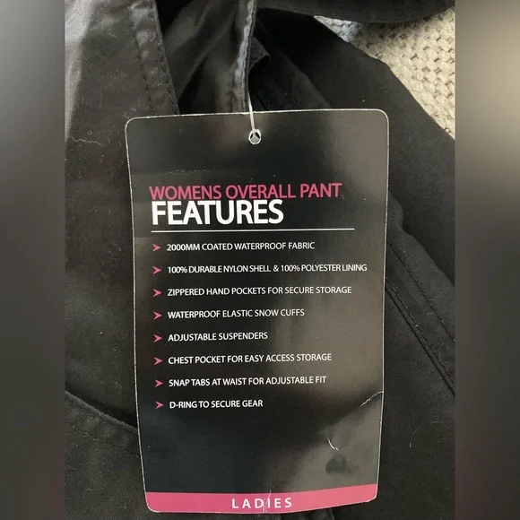 SPORT ESSENTIALS Women’s Overall Snow Bib Pants Snowboard Ski -Black NWT - Picture 3 of 6